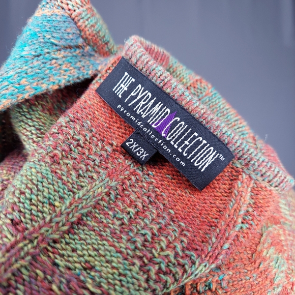 The Pyramid Collection Cardigan Sweater 2X 3X Cableknit Multicolor Elbow Puff Sl - Picture 6 of 9